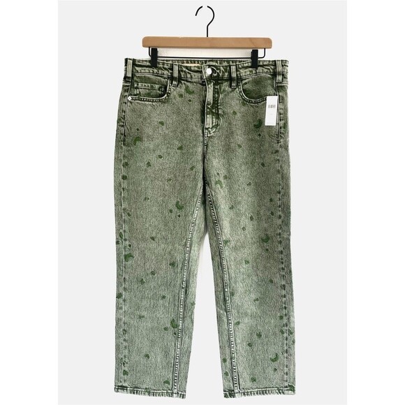 Pilcro Borrowed Boyfriend Jeans 29 Green Denim High Rise Embroidered Relaxed NEW - Picture 4 of 16